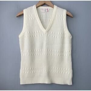Vintage Tarri Sweater Vest Size S M Cream Sleeveless V-neck Minimalist Classic
